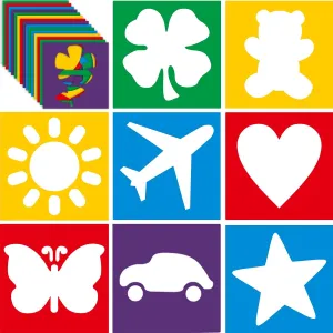 Epakh 24 Pieces Stencils for Kids 8 Inches Drawing Stencils Chalk Template Large Washable Geometric and Garden Themed Primary Shape Template for Kids Toddlers Preschooler(Primary Style)