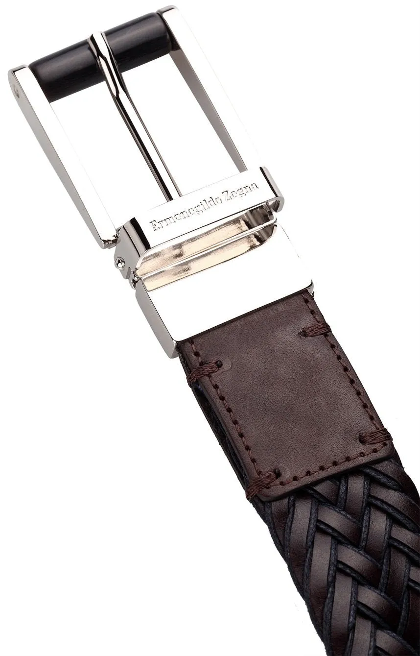 Ermenegildo Zegna Men's Braided Leather and Cotton Weave Belt