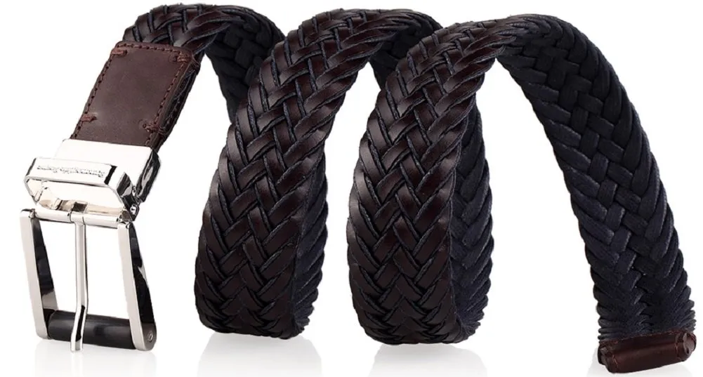 Ermenegildo Zegna Men's Braided Leather and Cotton Weave Belt