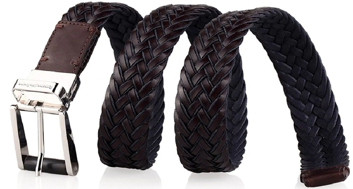 Ermenegildo Zegna Men's Braided Leather and Cotton Weave Belt
