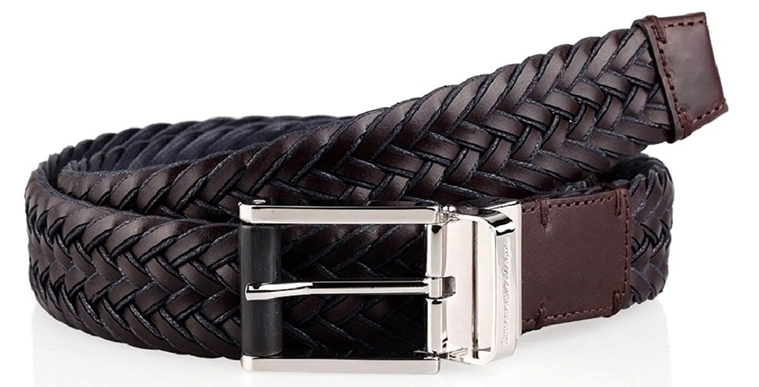 Ermenegildo Zegna Men's Braided Leather and Cotton Weave Belt