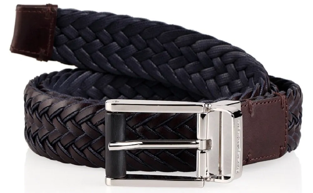 Ermenegildo Zegna Men's Braided Leather and Cotton Weave Belt