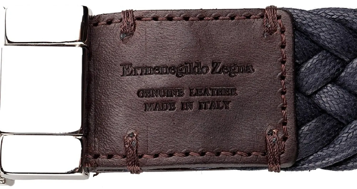 Ermenegildo Zegna Men's Braided Leather and Cotton Weave Belt
