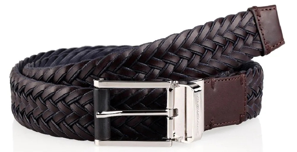 Ermenegildo Zegna Men's Braided Leather and Cotton Weave Belt