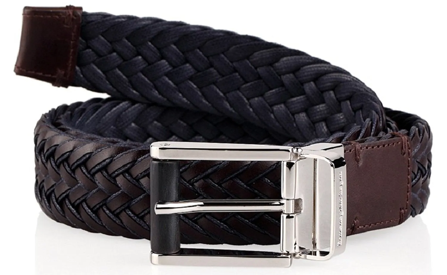 Ermenegildo Zegna Men's Braided Leather and Cotton Weave Belt