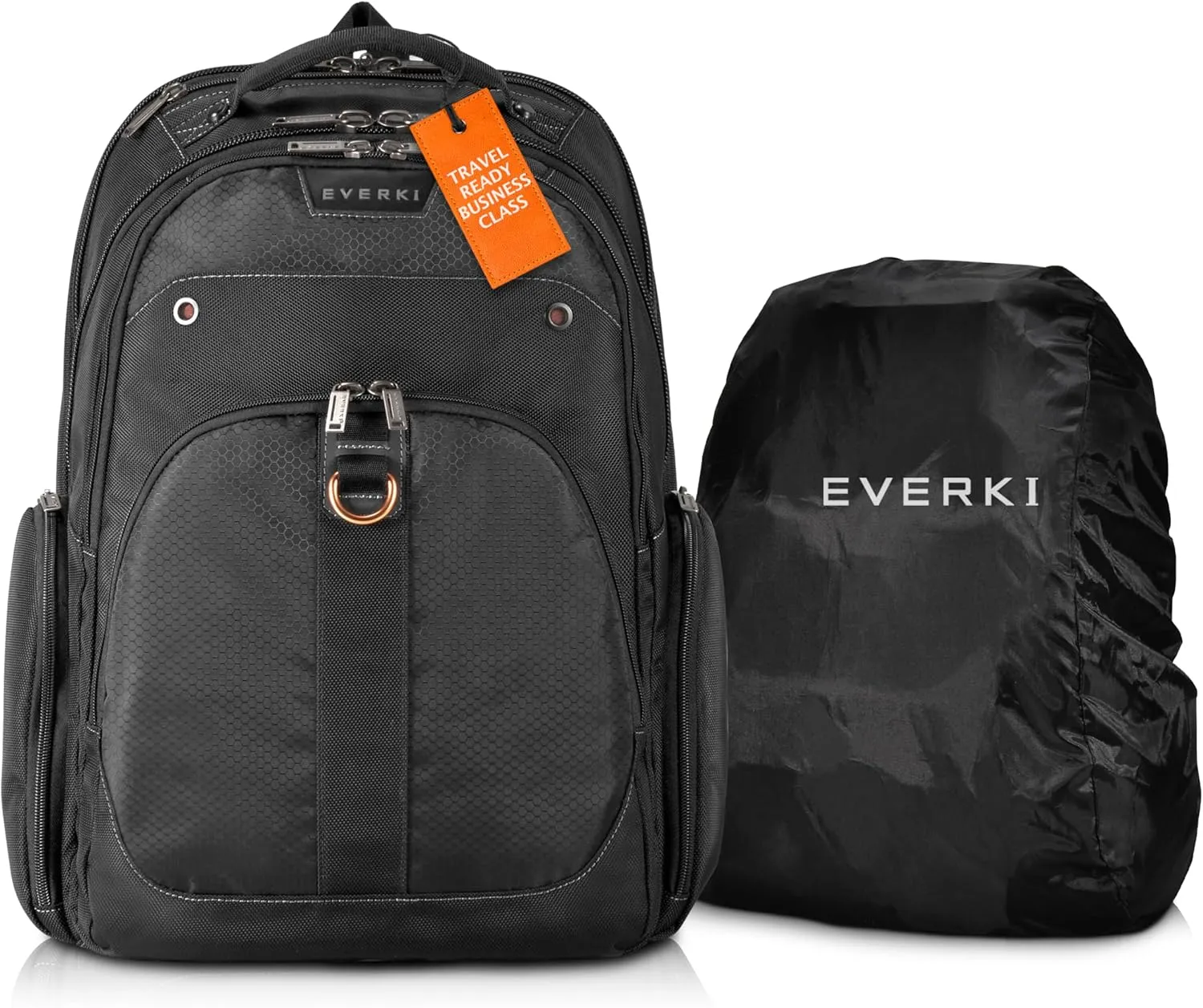 Everki Atlas Business Laptop Backpack (EKP121) with Black Rain Cover - Men's Backpack with 13"-17.3" Compartment, 32L Capacity - Travel-Friendly Backpack & Rain Cover Bundle