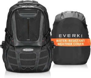 EVERKI Concept 2 Professional Travel Laptop Backpack for Men & Women - Durable Computer Back Pack with Ballistic Nylon & Leather, Travel Friendly for 17.3 Inch Laptop Business Backpack (EKP133B) Black