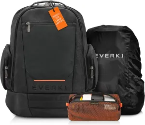 Everki ContemPRO Large Gaming Laptop Backpack (EKP117B) with Rain Cover & Orange Accessory Pouch - Spacious Backpack with 17"-18.4" Compartment, 42L Capacity - Gaming Backpack, Pouch & Cover Bundle