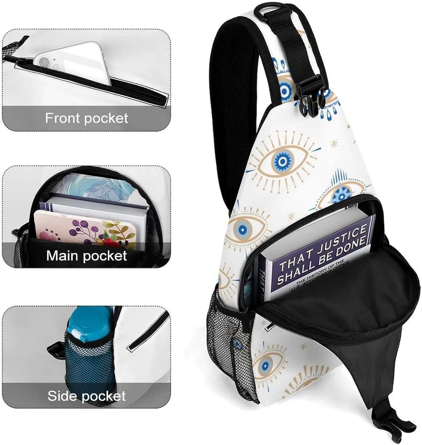 Evil-Eye Sling Backpack Men Woman Crossbody Backpack Chest Bag Running Daypack Shoulder Bag Small Cross Body Bags Leisure Backpacks