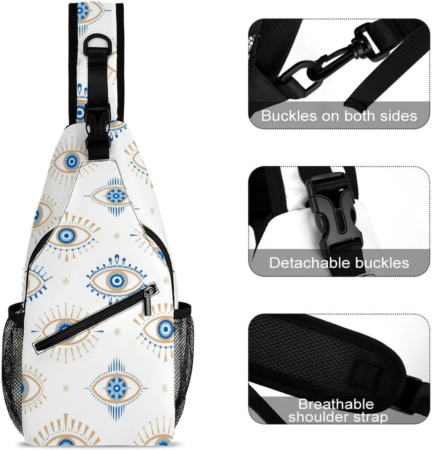 Evil-Eye Sling Backpack Men Woman Crossbody Backpack Chest Bag Running Daypack Shoulder Bag Small Cross Body Bags Leisure Backpacks