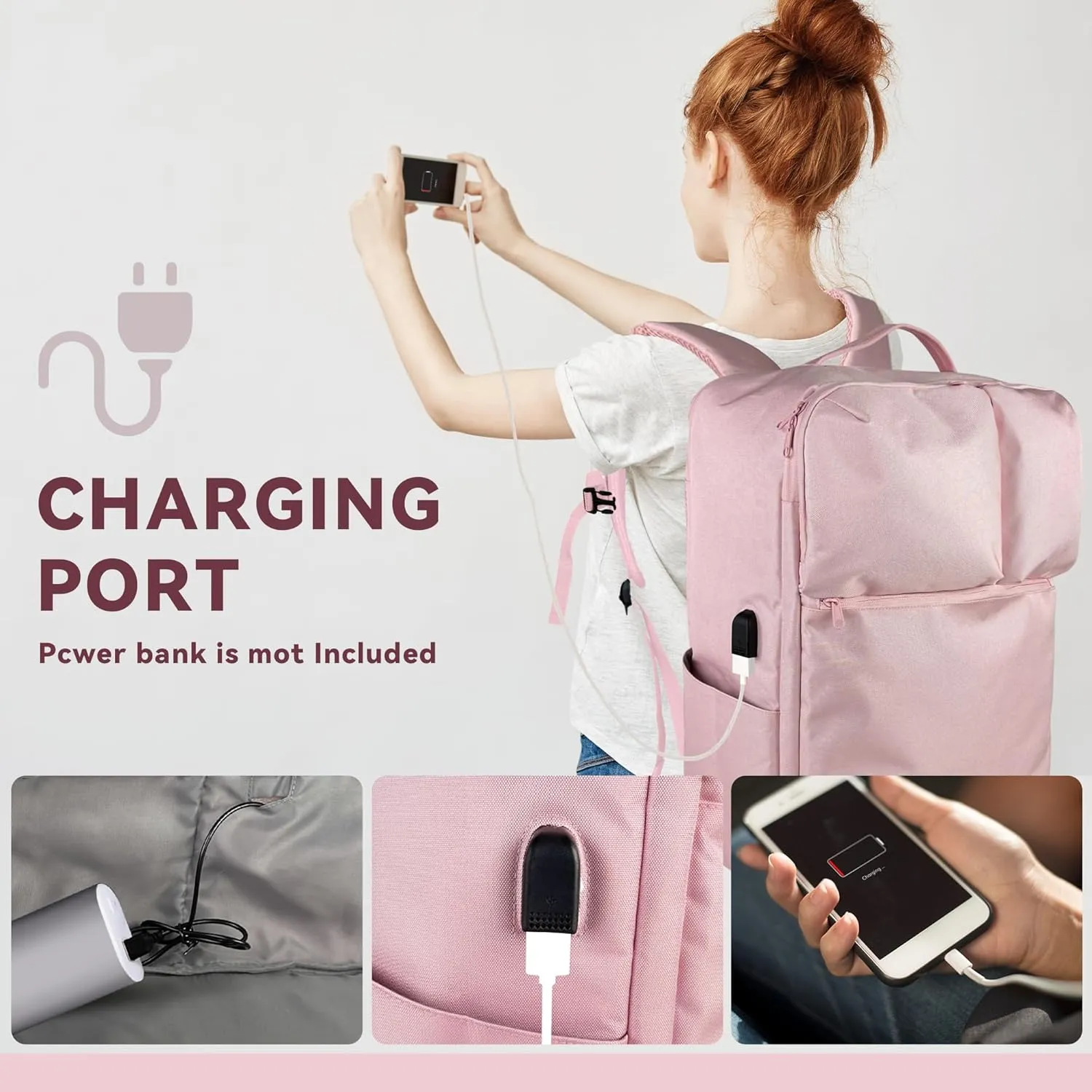 Extra Large 50L Travel Laptop Backpack with USB Charging Port, College Backpack Airline Approved Business Work Bag Fits 17 Inch Computer for Men Women Pink