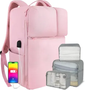 Extra Large 50L Travel Laptop Backpack with USB Charging Port, College Backpack Airline Approved Business Work Bag Fits 17 Inch Computer for Men Women Pink