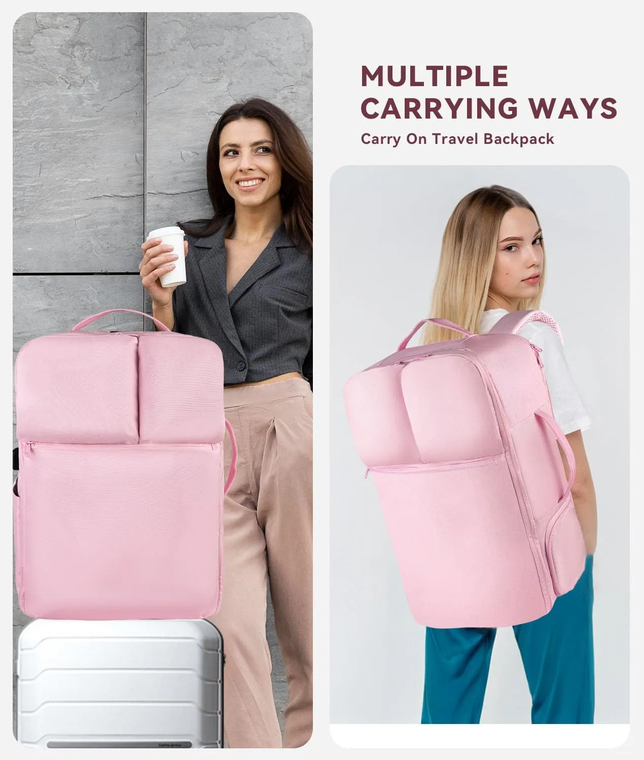 Extra Large 50L Travel Laptop Backpack with USB Charging Port, College Backpack Airline Approved Business Work Bag Fits 17 Inch Computer for Men Women Pink