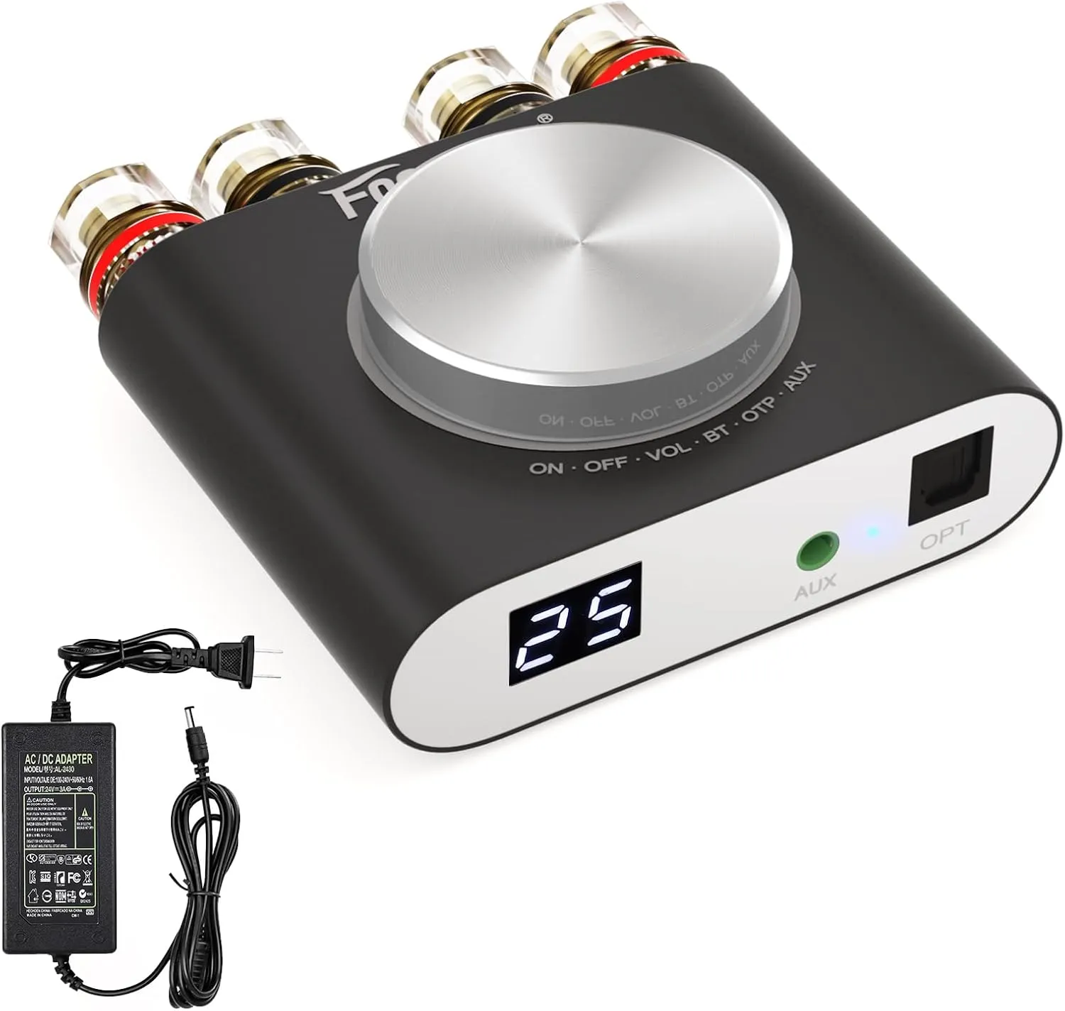 Facmogu M6 200W Mini Bluetooth 5.0 Audio Power Amplifier, 100Wx2 Dual Channel HiFi Stereo Mini Speaker AMP w/Optical/AUX/BT Input, Home Audio Wireless Amplifier Receiver with 24V Power Supply - Black