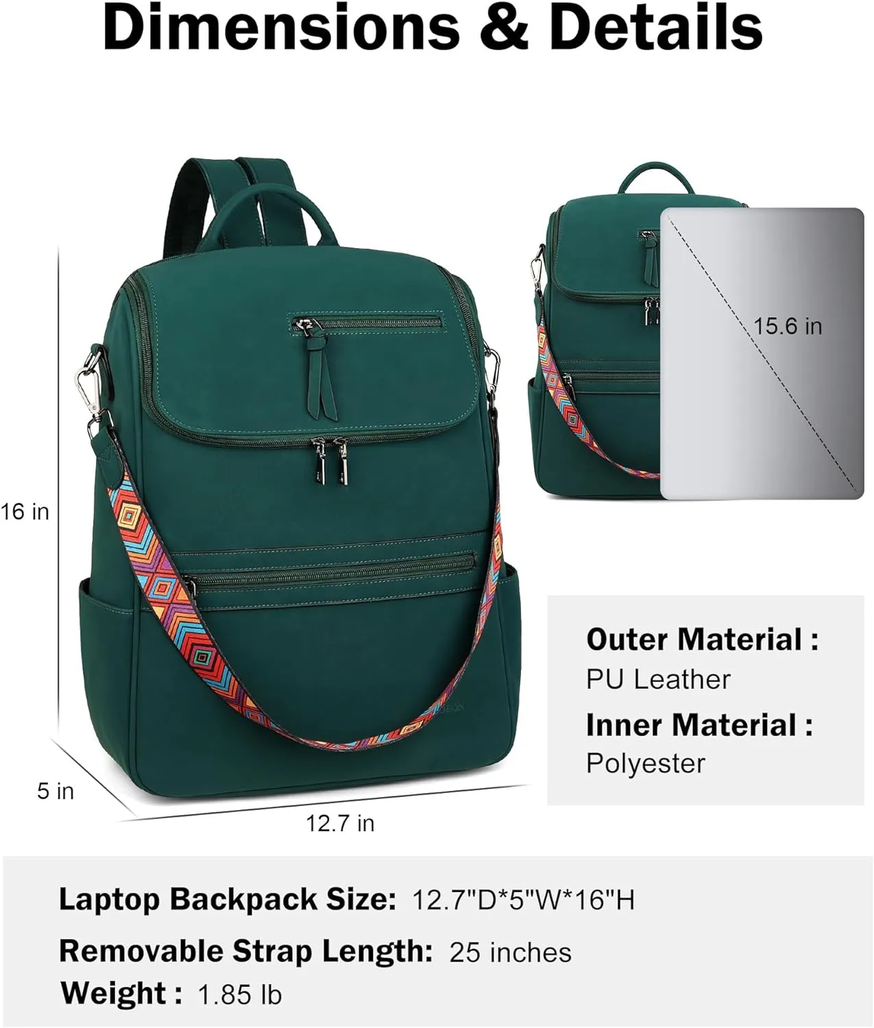 FADEON Laptop Backpack for Women Leather Travel Backpack with Laptop Compartment, Designer Ladies Computer Backpacks Green