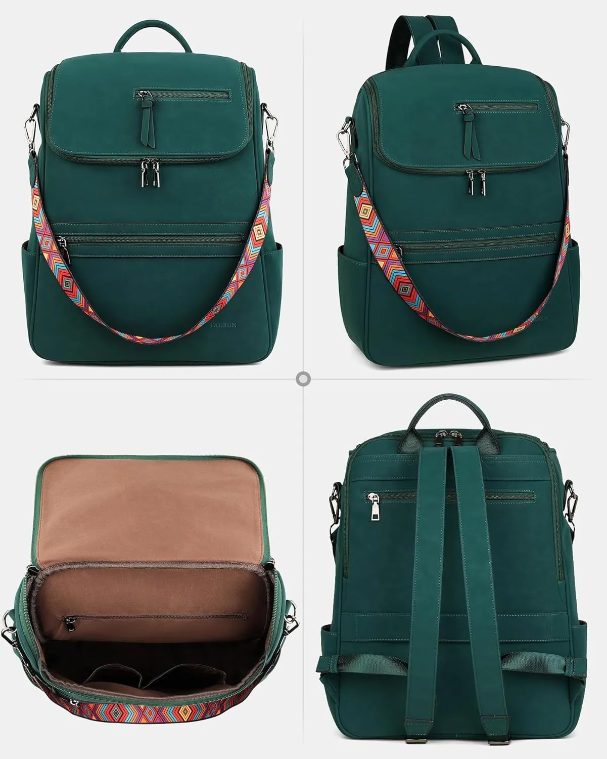 FADEON Laptop Backpack for Women Leather Travel Backpack with Laptop Compartment, Designer Ladies Computer Backpacks Green