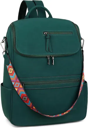 FADEON Laptop Backpack for Women Leather Travel Backpack with Laptop Compartment, Designer Ladies Computer Backpacks Green