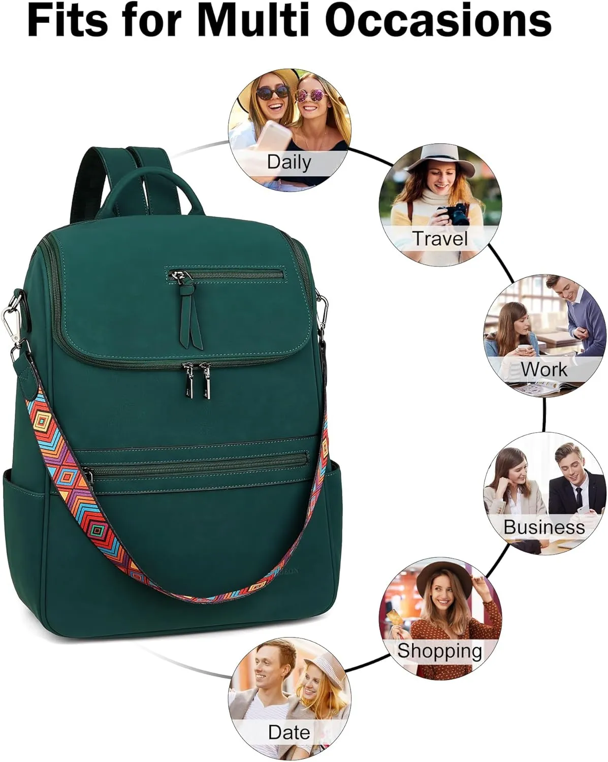 FADEON Laptop Backpack for Women Leather Travel Backpack with Laptop Compartment, Designer Ladies Computer Backpacks Green