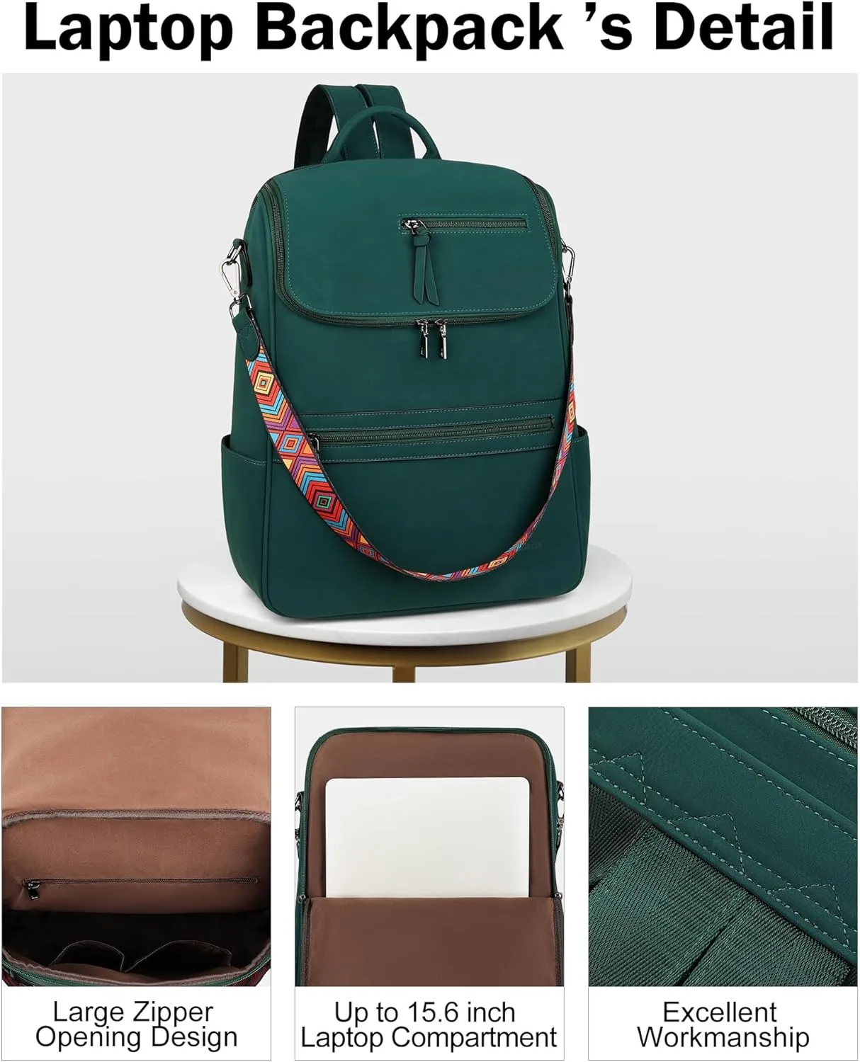 FADEON Laptop Backpack for Women Leather Travel Backpack with Laptop Compartment, Designer Ladies Computer Backpacks Green