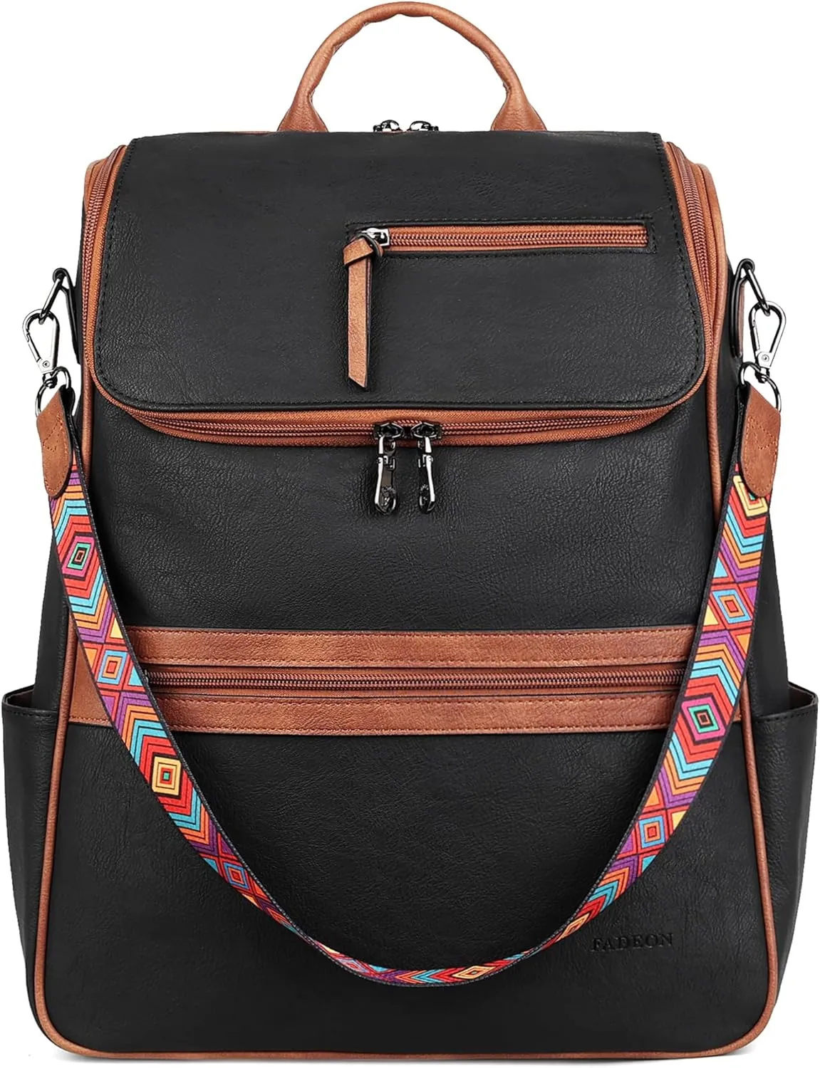 FADEON Laptop Backpack for Women Leather Travel Backpack with Laptop Compartment, Designer PU Shoulder Laptop Bag Black Brown