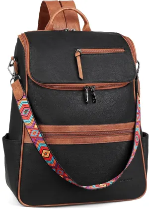 FADEON Laptop Backpack for Women Leather Travel Backpack with Laptop Compartment, Designer PU Shoulder Laptop Bag Black Brown