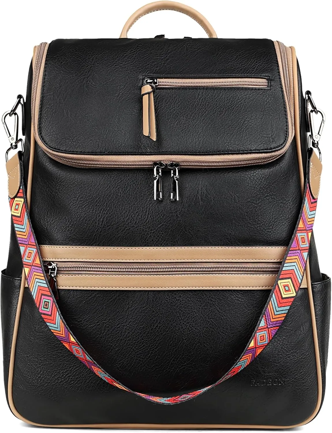 FADEON Laptop Backpack for Women Leather Travel Backpack with Laptop Compartment, Designer PU Shoulder Laptop Bag Black