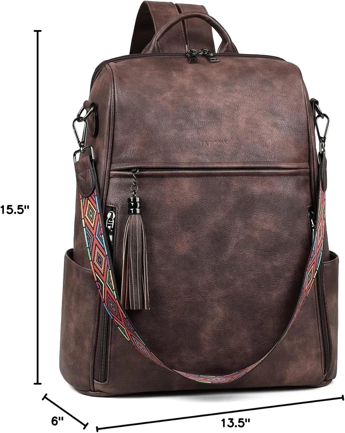 FADEON Leather Laptop Backpack for Women Designer 15.6 inch PU Laptop Bag, Ladies Travel Computer Work Backpack Coffee Brown
