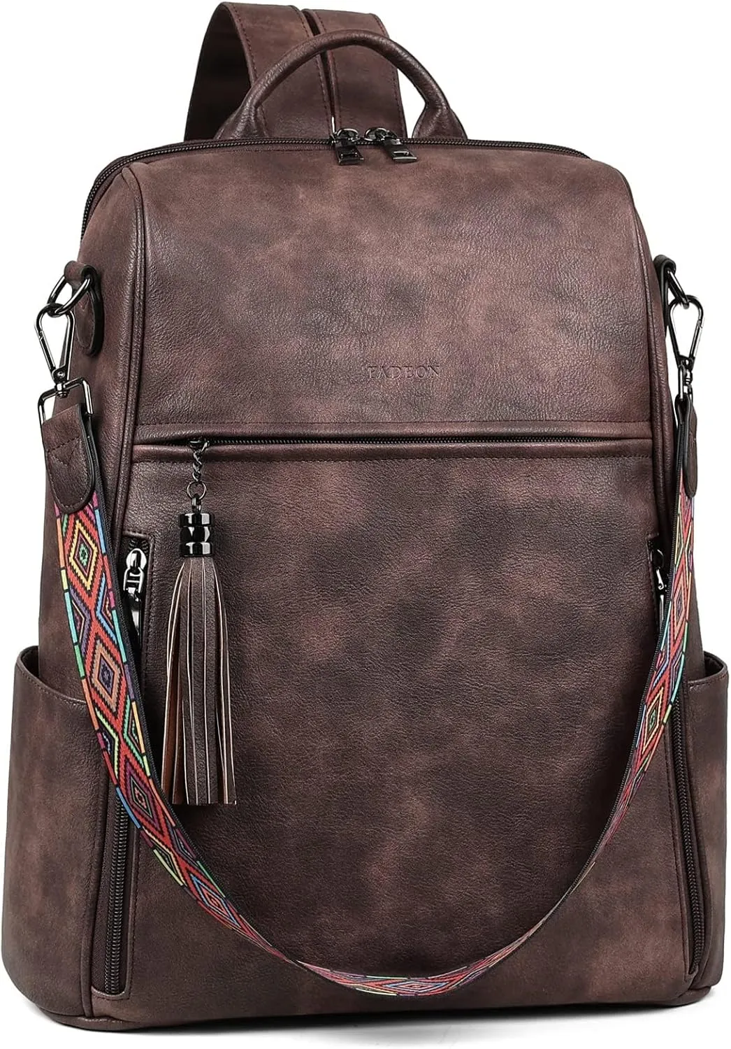 FADEON Leather Laptop Backpack for Women Designer 15.6 inch PU Laptop Bag, Ladies Travel Computer Work Backpack Coffee Brown