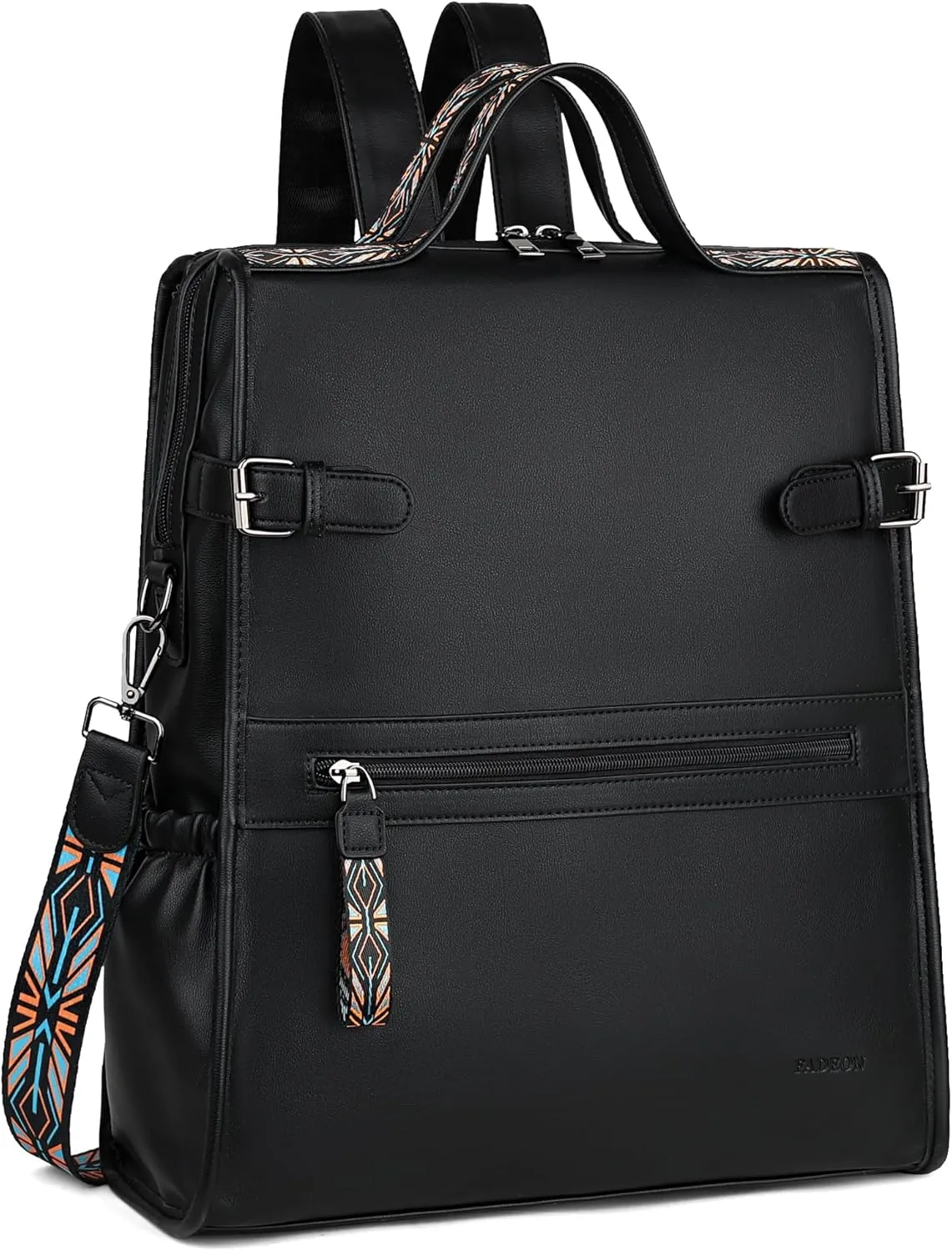 FADEON Leather Laptop Backpack for Women, Designer Ladies Work Travel Computer Backpack with Laptop Compartment Purse Black