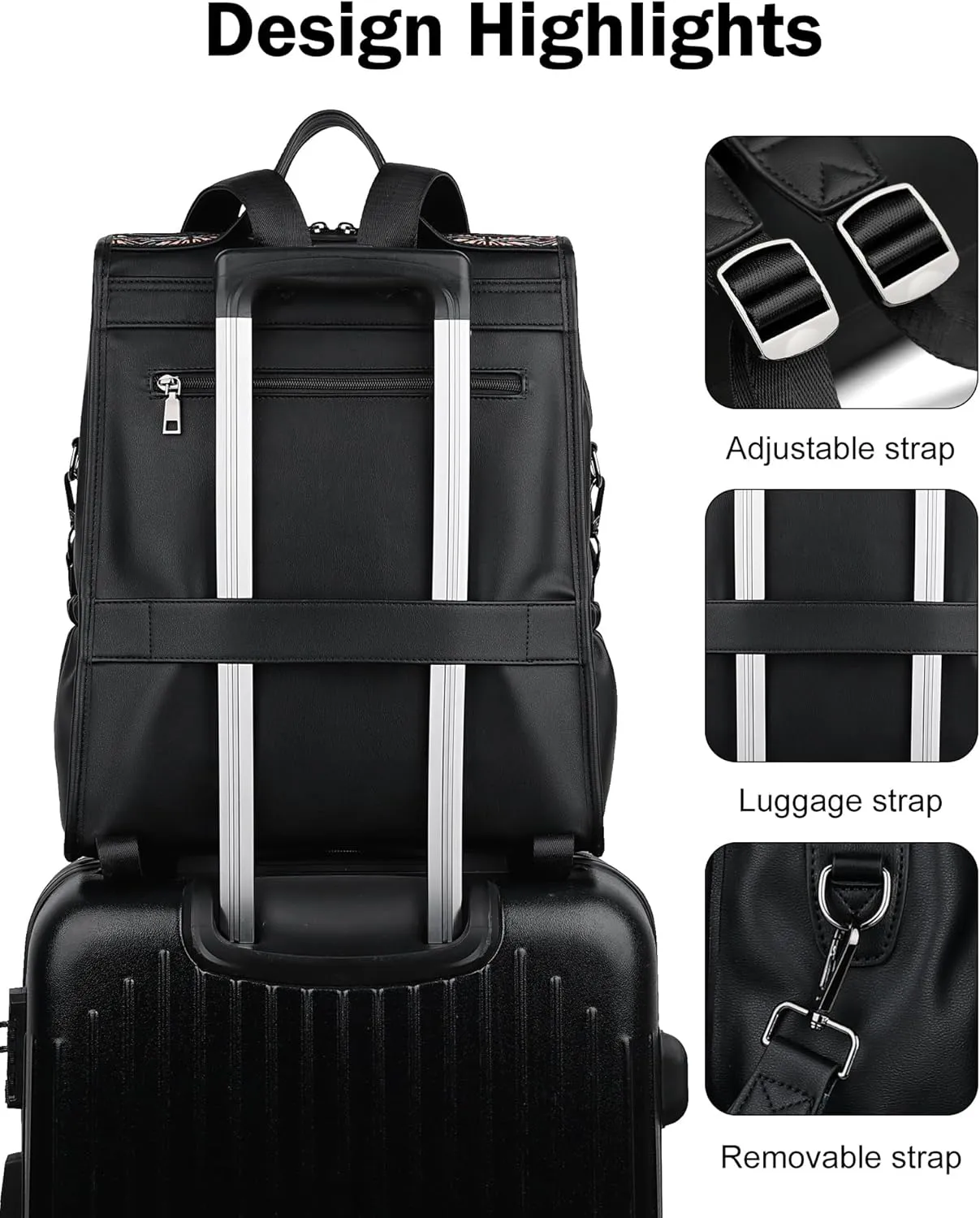 FADEON Leather Laptop Backpack for Women, Designer Ladies Work Travel Computer Backpack with Laptop Compartment Purse Black