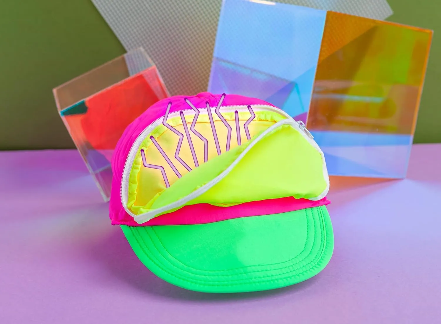 Fanny Pack hat for Your Head - 80s / 90s - Nylon Cap with Zipper Pocket and Adjustable Closure - Mens Hats/Womens Hats (Tri-Color)
