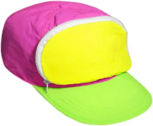 Fanny Pack hat for Your Head - 80s / 90s - Nylon Cap with Zipper Pocket and Adjustable Closure - Mens Hats/Womens Hats (Tri-Color)