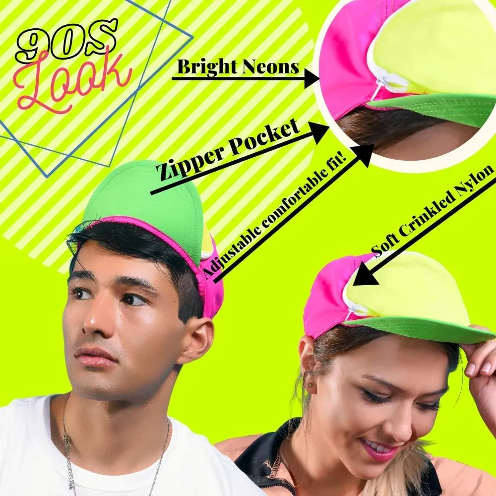 Fanny Pack hat for Your Head - 80s / 90s - Nylon Cap with Zipper Pocket and Adjustable Closure - Mens Hats/Womens Hats (Tri-Color)