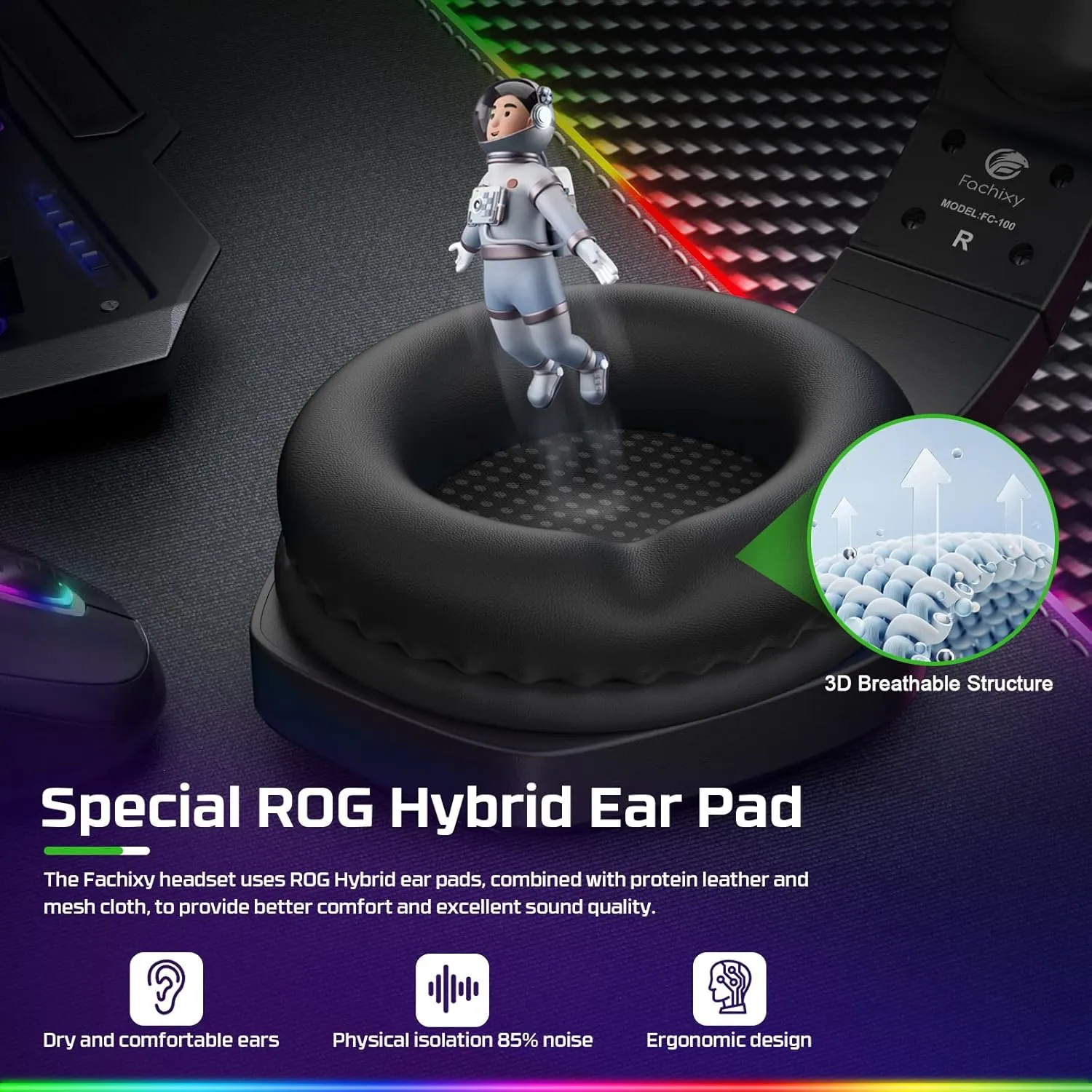 FC100 Gaming Headset with Microphone for PS4, PS5, Switch, Xbox, PC, Mac, Gamer Headset with RGB Light, Computer Headphones with Mic