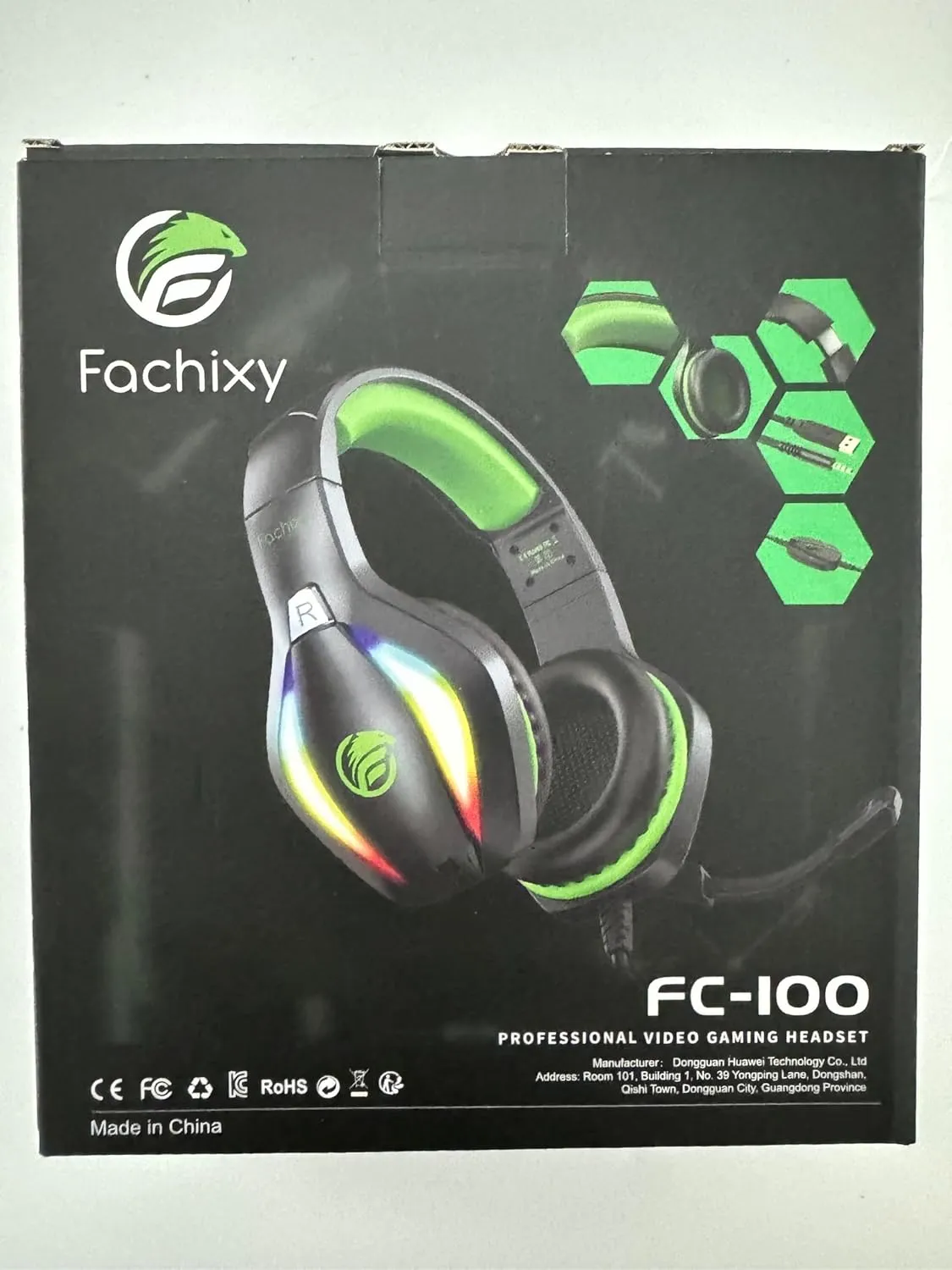 FC100 Gaming Headset with Microphone for PS4, PS5, Switch, Xbox, PC, Mac, Gamer Headset with RGB Light, Computer Headphones with Mic