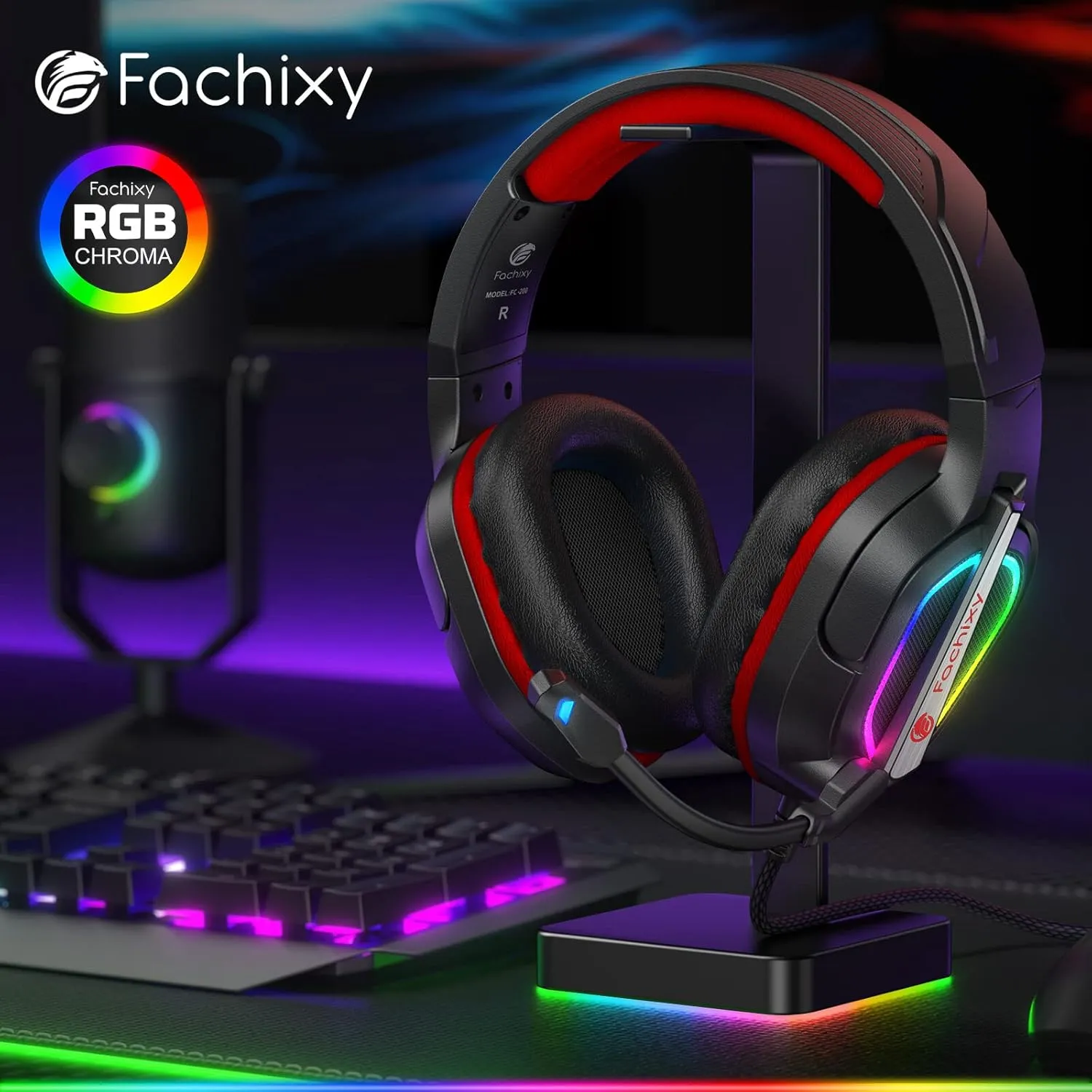 FC200 PC Gaming Headset for PS4, PS5, Switch, Xbox One, Mac, Noise Canceling Headphones with Microphone, Computer Headset with 3.5mm Jack & RGB Light