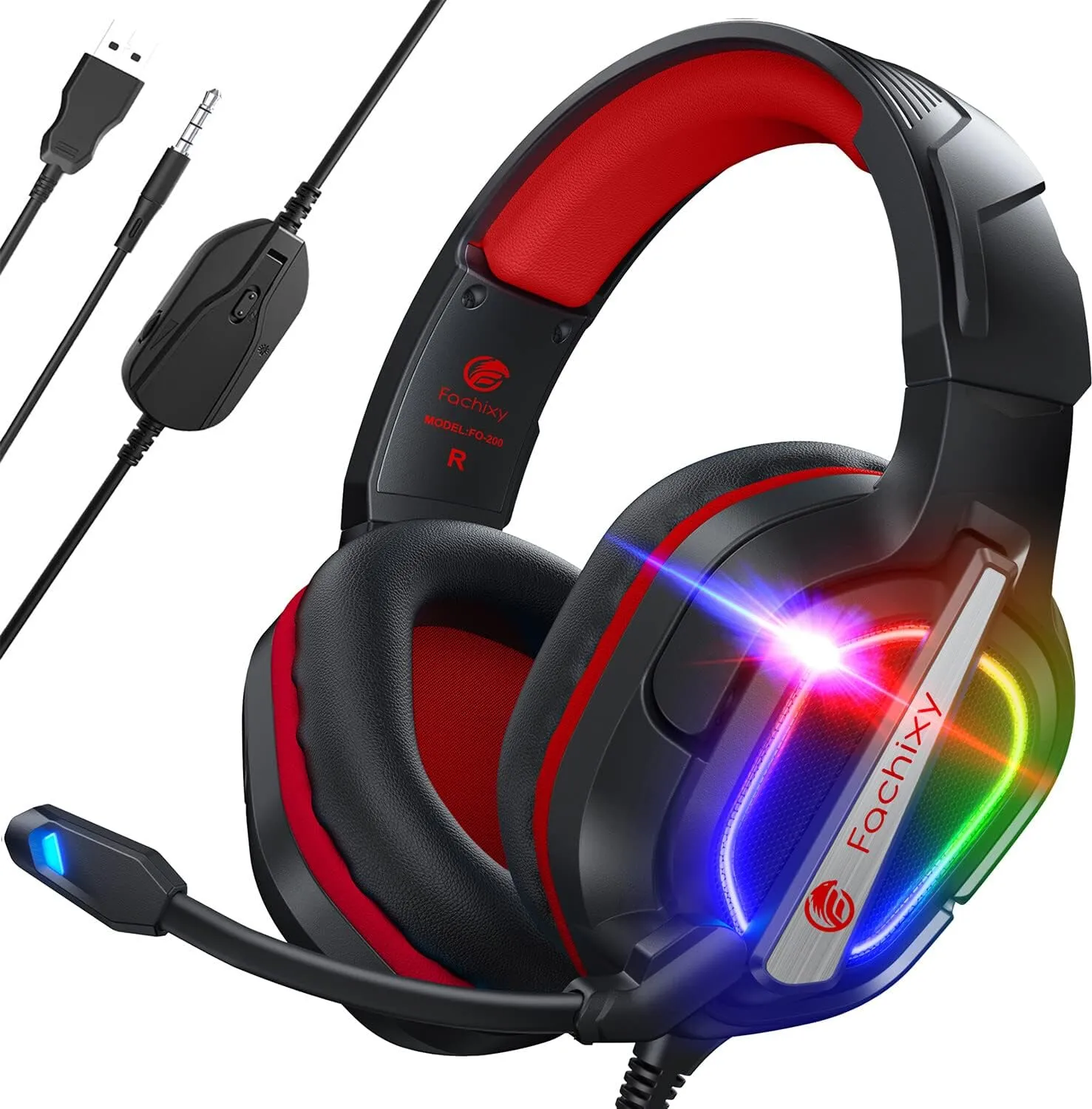FC200 PC Gaming Headset for PS4, PS5, Switch, Xbox One, Mac, Noise Canceling Headphones with Microphone, Computer Headset with 3.5mm Jack & RGB Light