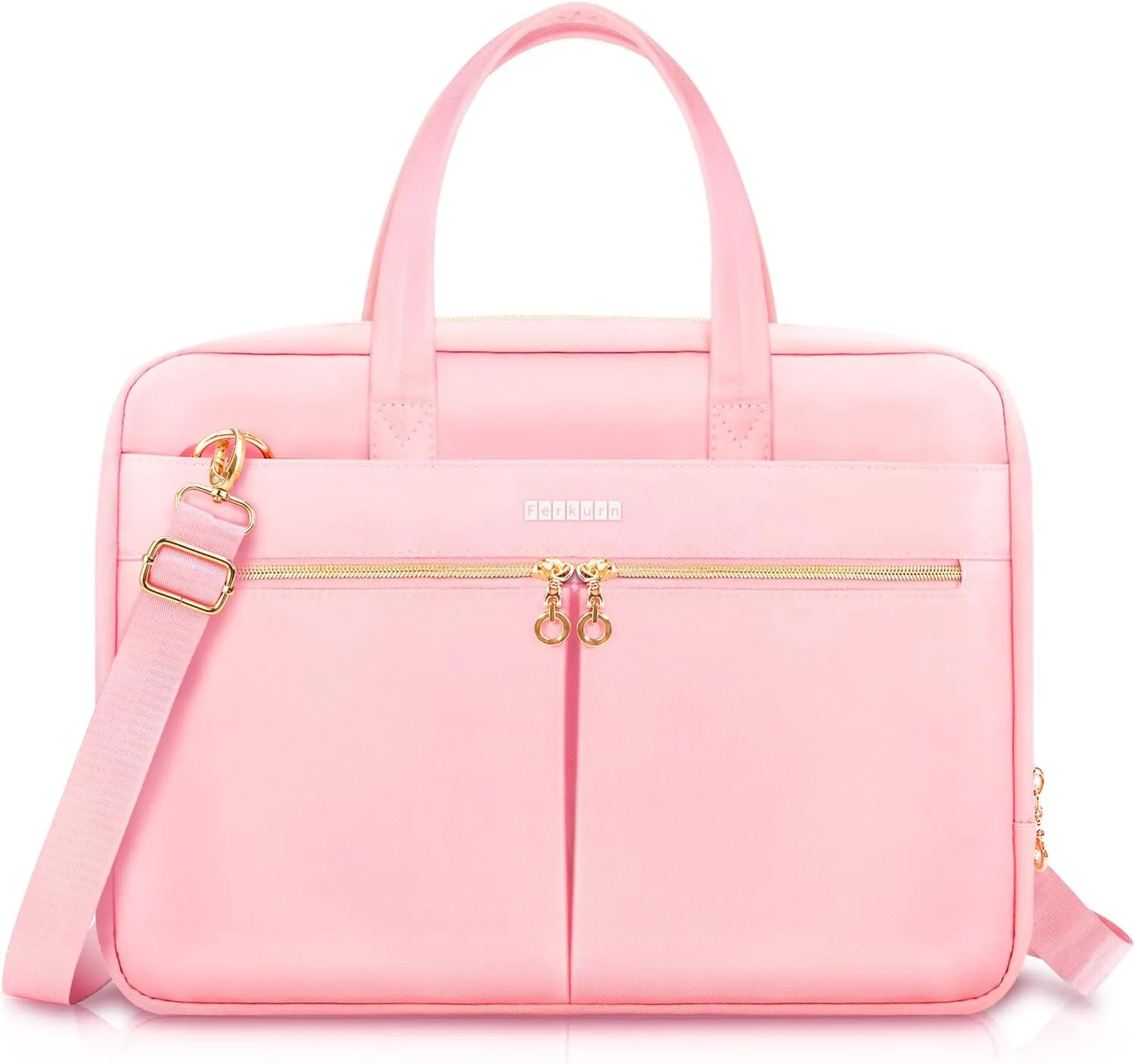 Ferkurn Laptop Bag Case Women Men Computer Bag Compatible with MacBook/HP/LG/Dell, Shoulder Strap Slim Carrying Messenger Briefcase, Pink, 17-17.3 Inch