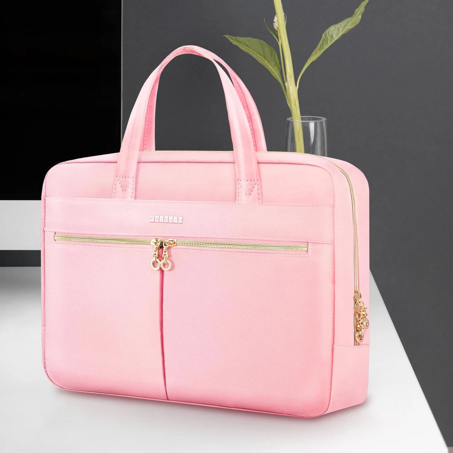 Ferkurn Laptop Bag Case Women Men Computer Bag Compatible with MacBook/HP/LG/Dell, Shoulder Strap Slim Carrying Messenger Briefcase, Pink, 17-17.3 Inch
