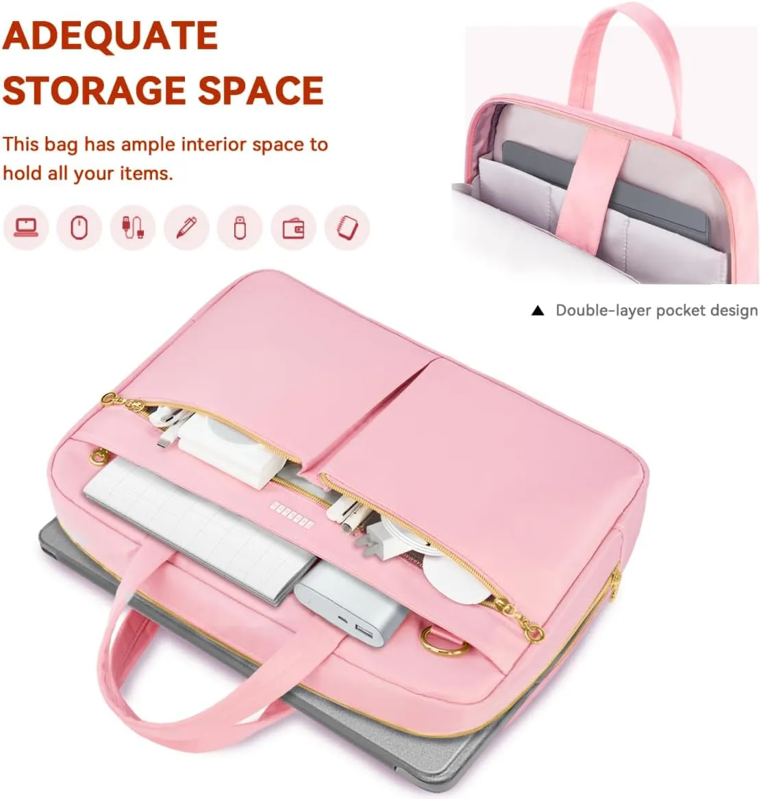 Ferkurn Laptop Bag Case Women Men Computer Bag Compatible with MacBook/HP/LG/Dell, Shoulder Strap Slim Carrying Messenger Briefcase, Pink, 17-17.3 Inch