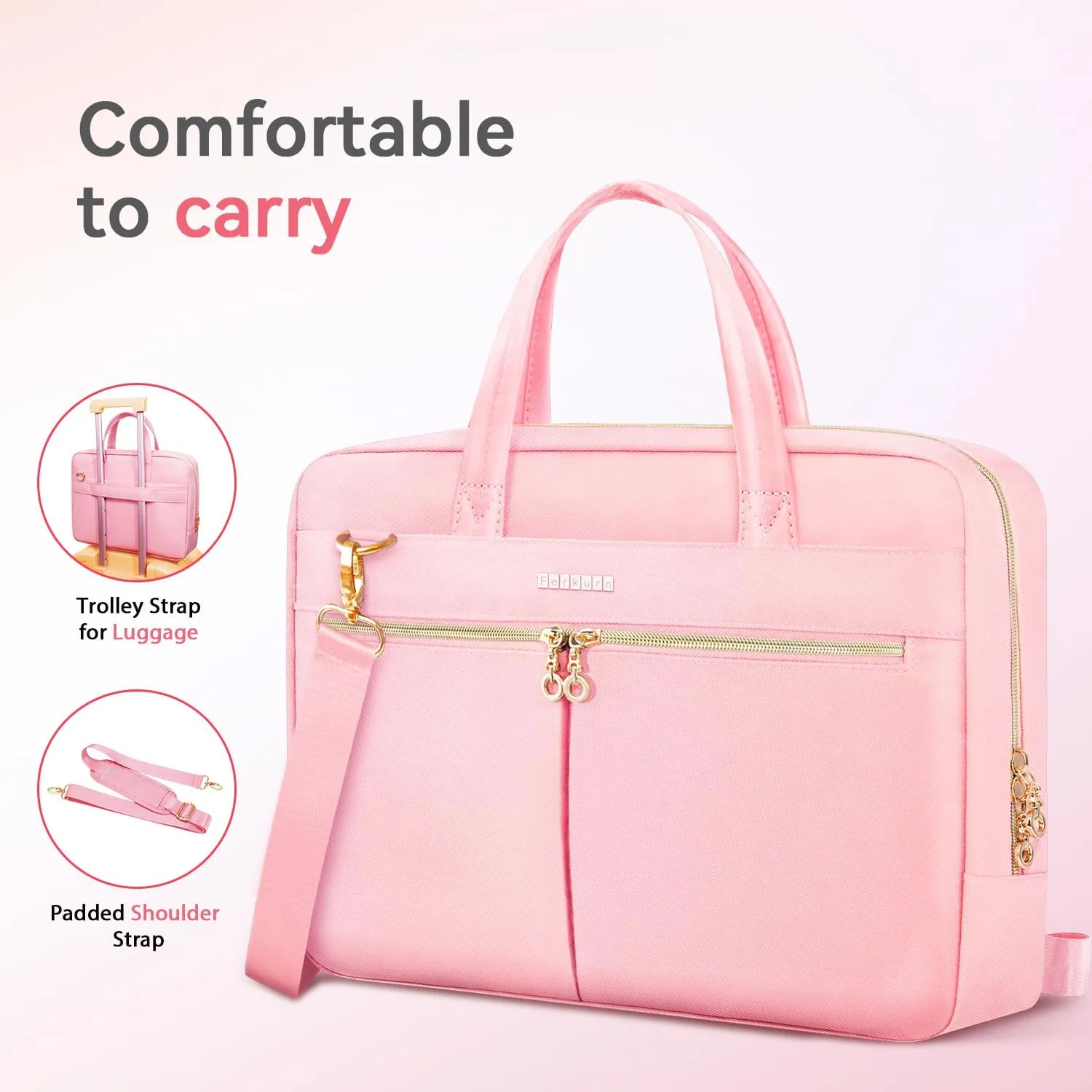 Ferkurn Laptop Bag Case Women Men Computer Bag Compatible with MacBook/HP/LG/Dell, Shoulder Strap Slim Carrying Messenger Briefcase, Pink, 17-17.3 Inch