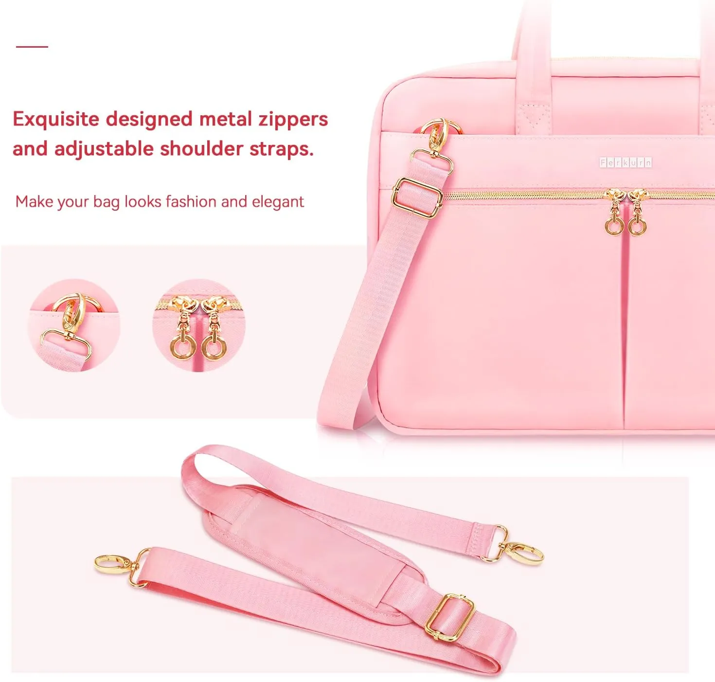 Ferkurn Laptop Bag Case Women Men Computer Bag Compatible with MacBook/HP/LG/Dell, Shoulder Strap Slim Carrying Messenger Briefcase, Pink, 17-17.3 Inch