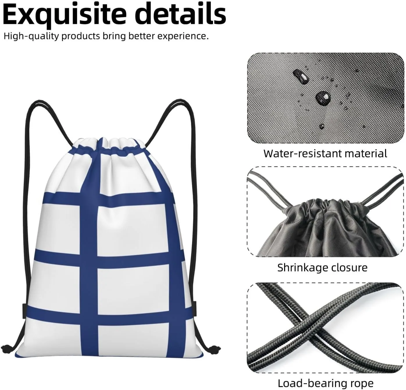Finnish Flag Stylish Drawstring Backpacks Cinch Bags, Gym Cinch Bag Polyester String Bag For Men Women