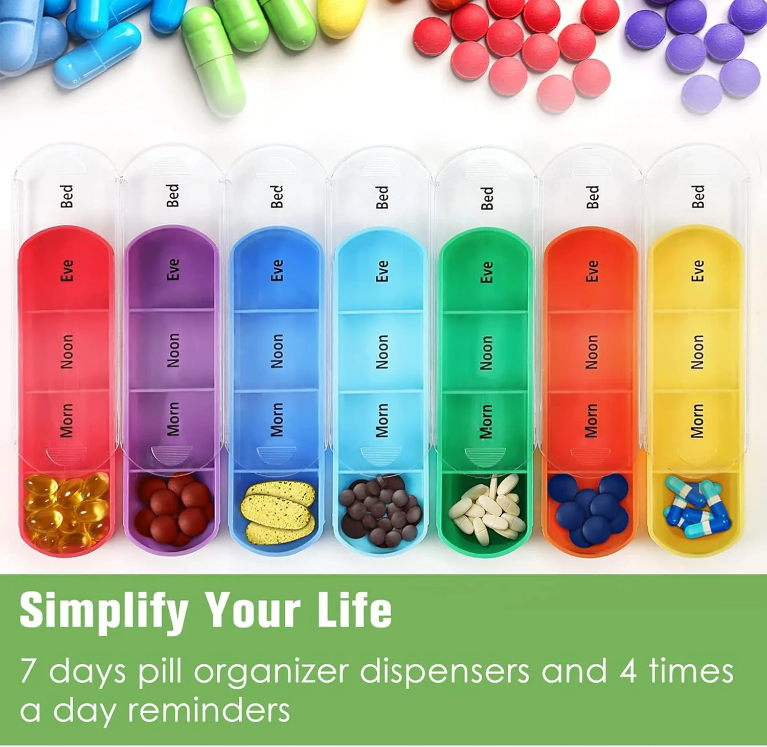 FINPAC Weekly Pill Organizers 4 Times A Day, Slide Open PU Leather Case Travel Pill Vitamin Medicine Reminder and Planner with Name Card for Morning| Afternoon| Evening| Bedtime (Love Tree)