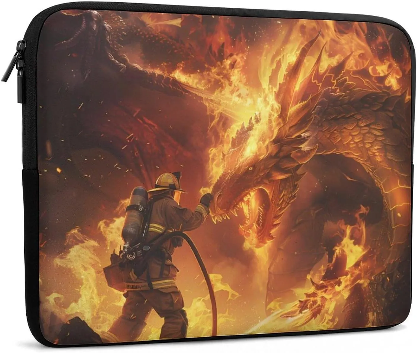 Firefighter Fighting Against Flames Dragon Laptop Sleeve Portable Waterproof Computer Pouch Laptop Bag Protective Sleeve