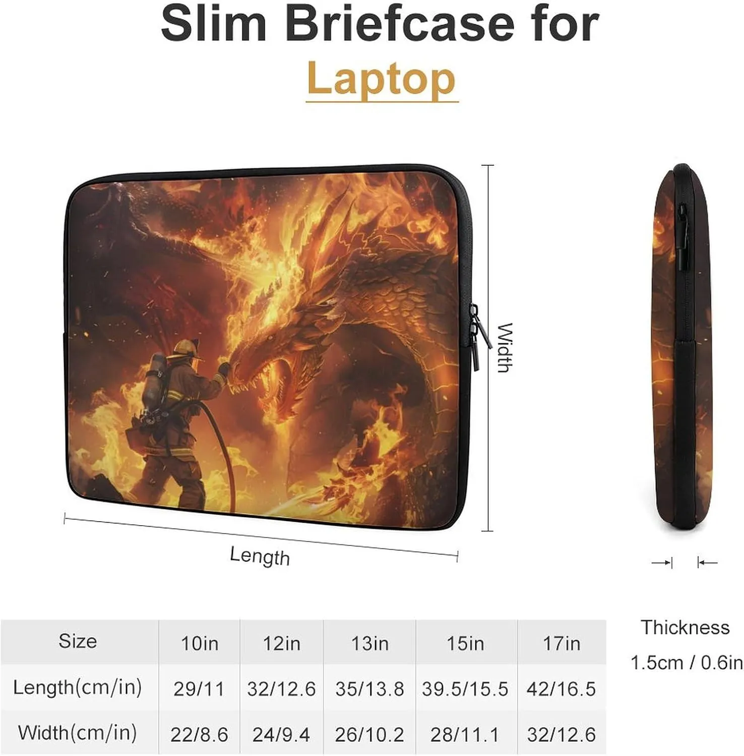 Firefighter Fighting Against Flames Dragon Laptop Sleeve Portable Waterproof Computer Pouch Laptop Bag Protective Sleeve