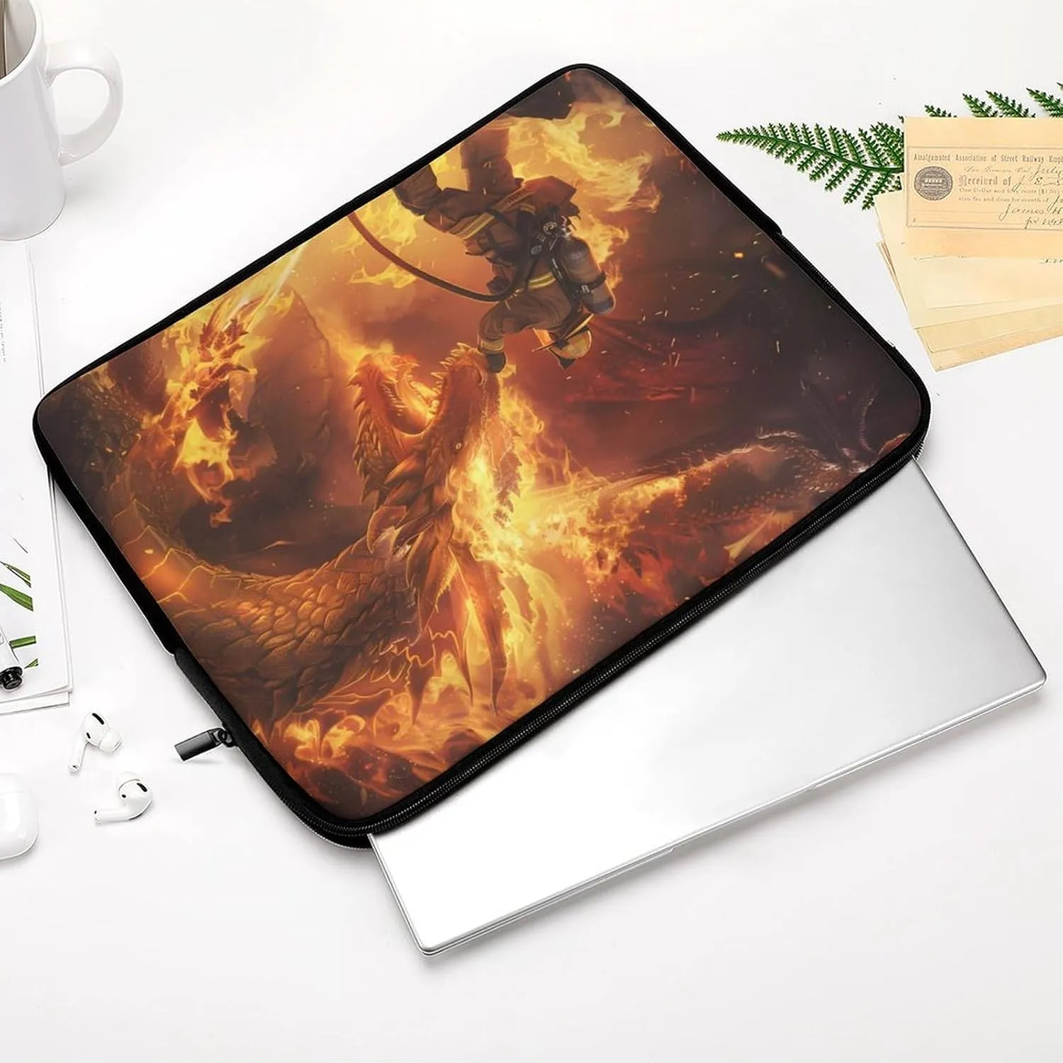 Firefighter Fighting Against Flames Dragon Laptop Sleeve Portable Waterproof Computer Pouch Laptop Bag Protective Sleeve