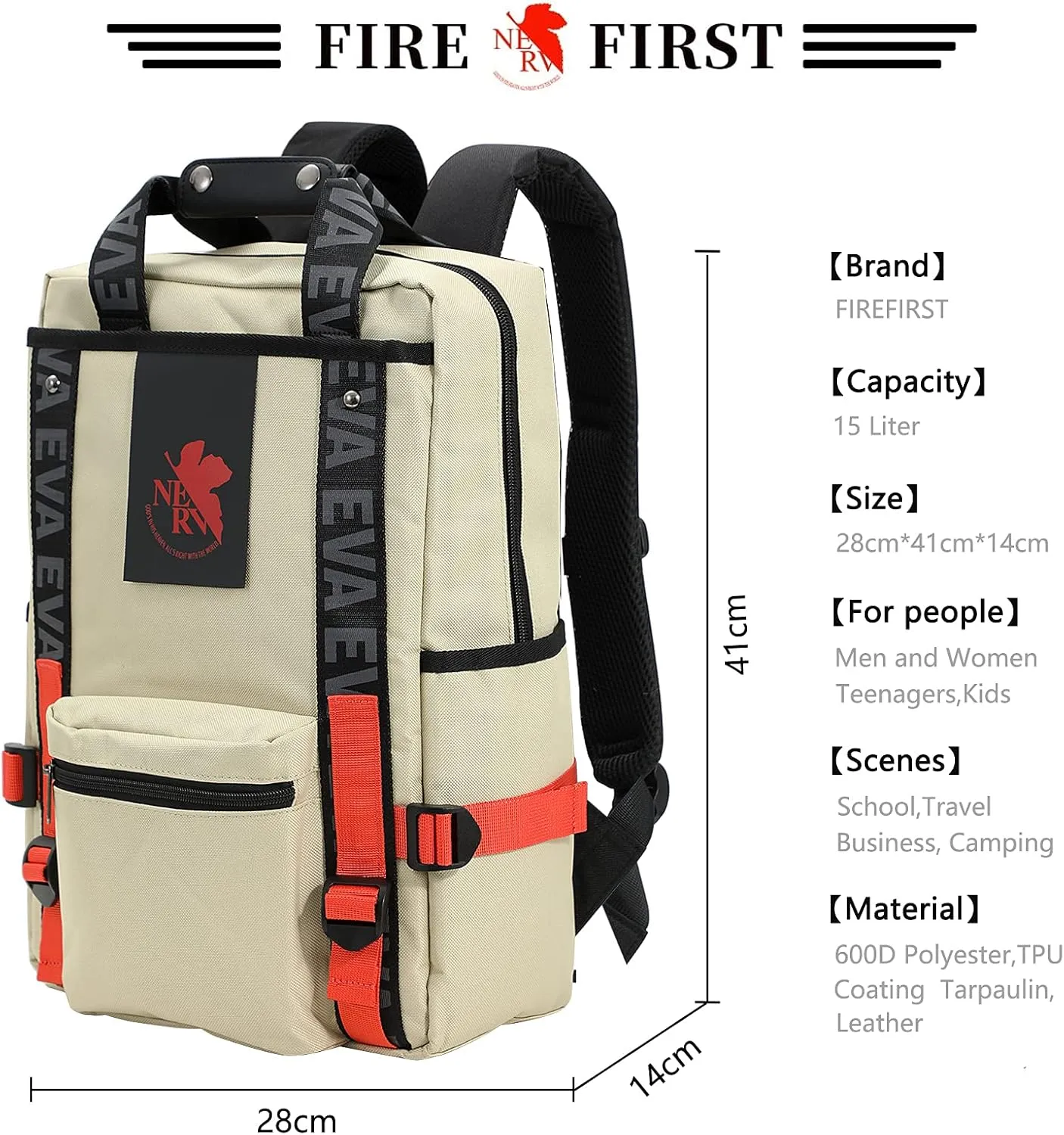 FIREFIRST Neon Genesis Evangelion Backpack 15.6” Laptop Backpacks Travel Leisure Backpack