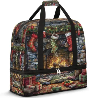 Fireplace Christmas Gift Travel Duffle Bags With Shoes Compartment for Women Men Weekender Overnight Bag Foldable Sports Tote Gym Carry On Luggage Handlebag for Travel Yoga Hospital Workout