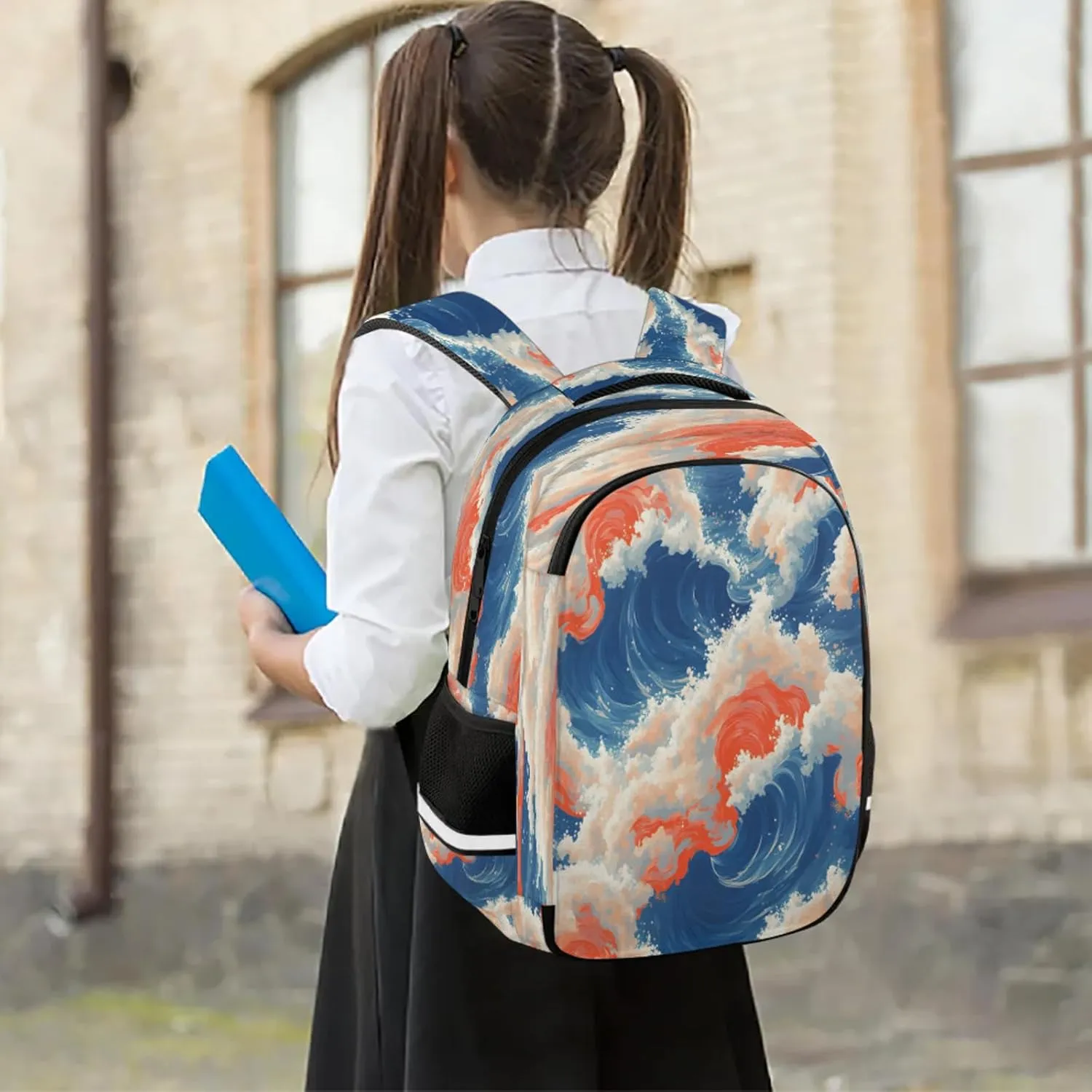 Fish Waves Travel Backpack Waterproof Laptop Shoulder Bag with Adjustable Strap Casual Hiking Gym Travel Daypack